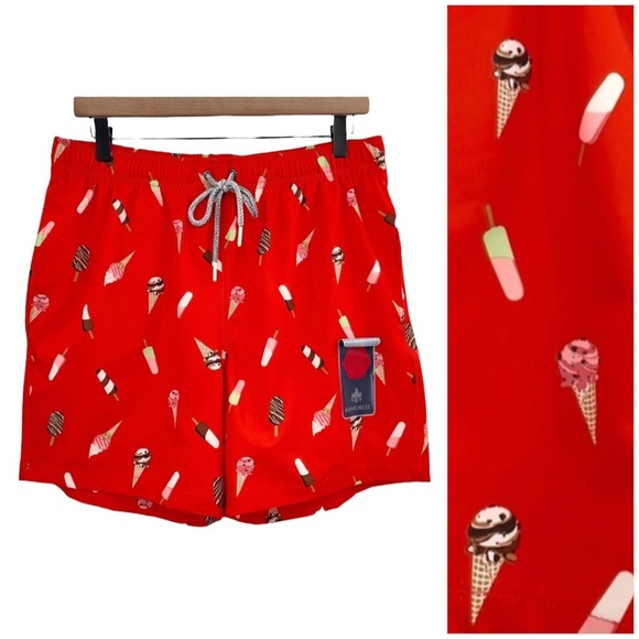NEW Rainforest Swim Trunks Novelty Popsicle Paradise Swim Shorts Red | Small - Picture 2 of 12